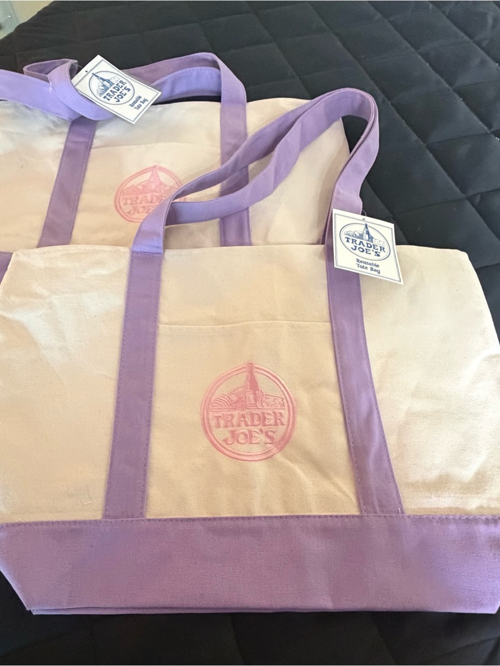 Trader Joe's Cream Tote with Lavender Trim